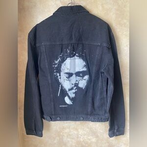 NWT 2019 H&M x Posty Co. Printed Silhouette Black Denim Jacket